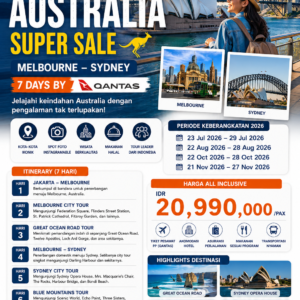 OPEN TRIP - AUSTRALIA SUPER SALE MELBOURNE SYDNEY 7 DAYS BY QF
